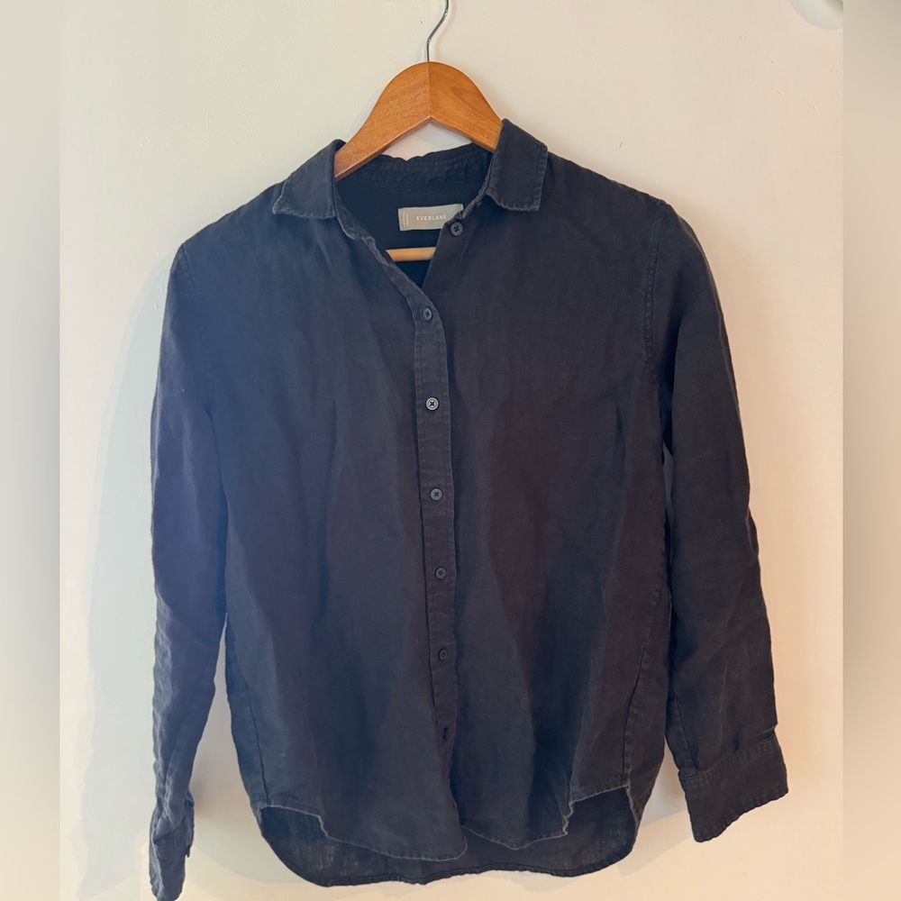 Everlane Black Linen Button Down Shirt